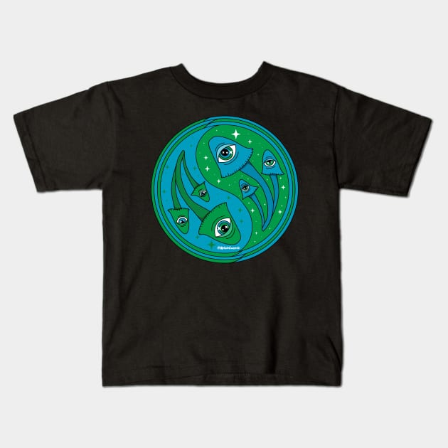 Yin Yang Mushrooms - Green Kids T-Shirt by Kelsie Cosmic